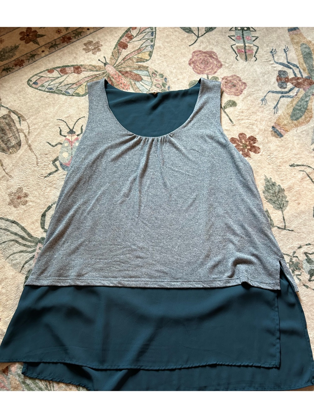 Pleione Teal and Grey Layered Tank Blouse - Picture 7 of 7